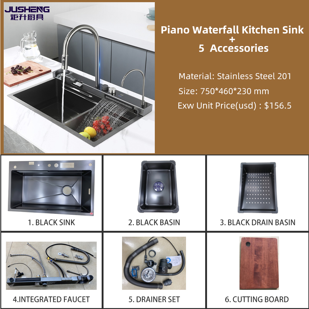 Piano Waterfall Ktchen Sink + 5 Aksesoris-3